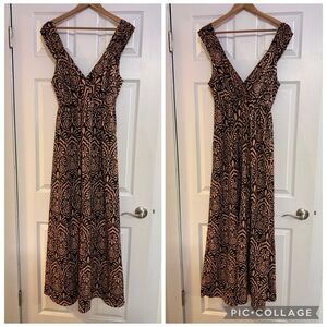 Attention Boho Southwest Maxi Dress Women’s L Geometric Floral Print V Neck